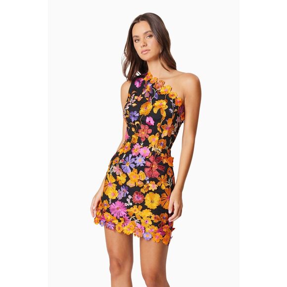Elliatt Alessandra Floral Party One Shoulder Mini Dress In Orange size S NWT - Picture 1 of 6